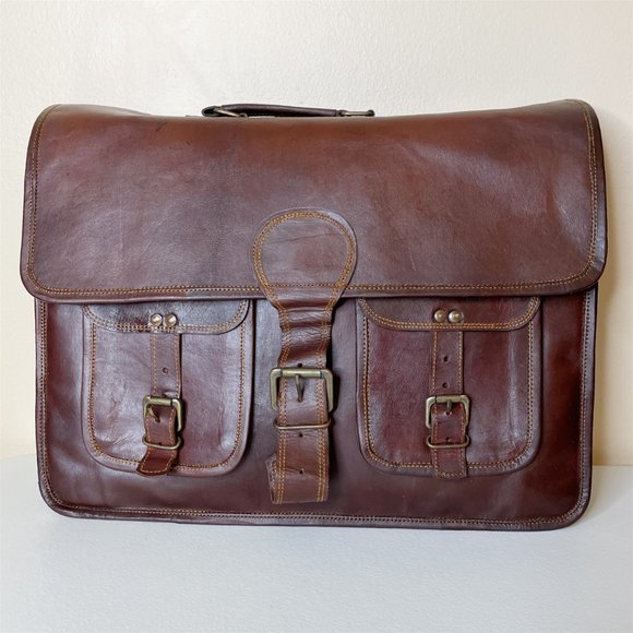 Rustic Leather Briefcase 18" No Strap - Picture 2 of 16
